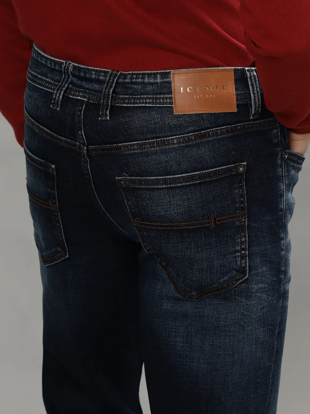 Iconic Men Blue Solid Mid-Rise Bootcut Jeans