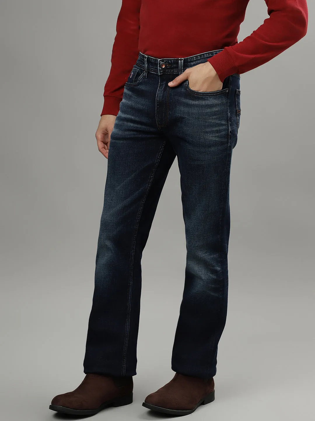 Iconic Men Blue Solid Mid-Rise Bootcut Jeans