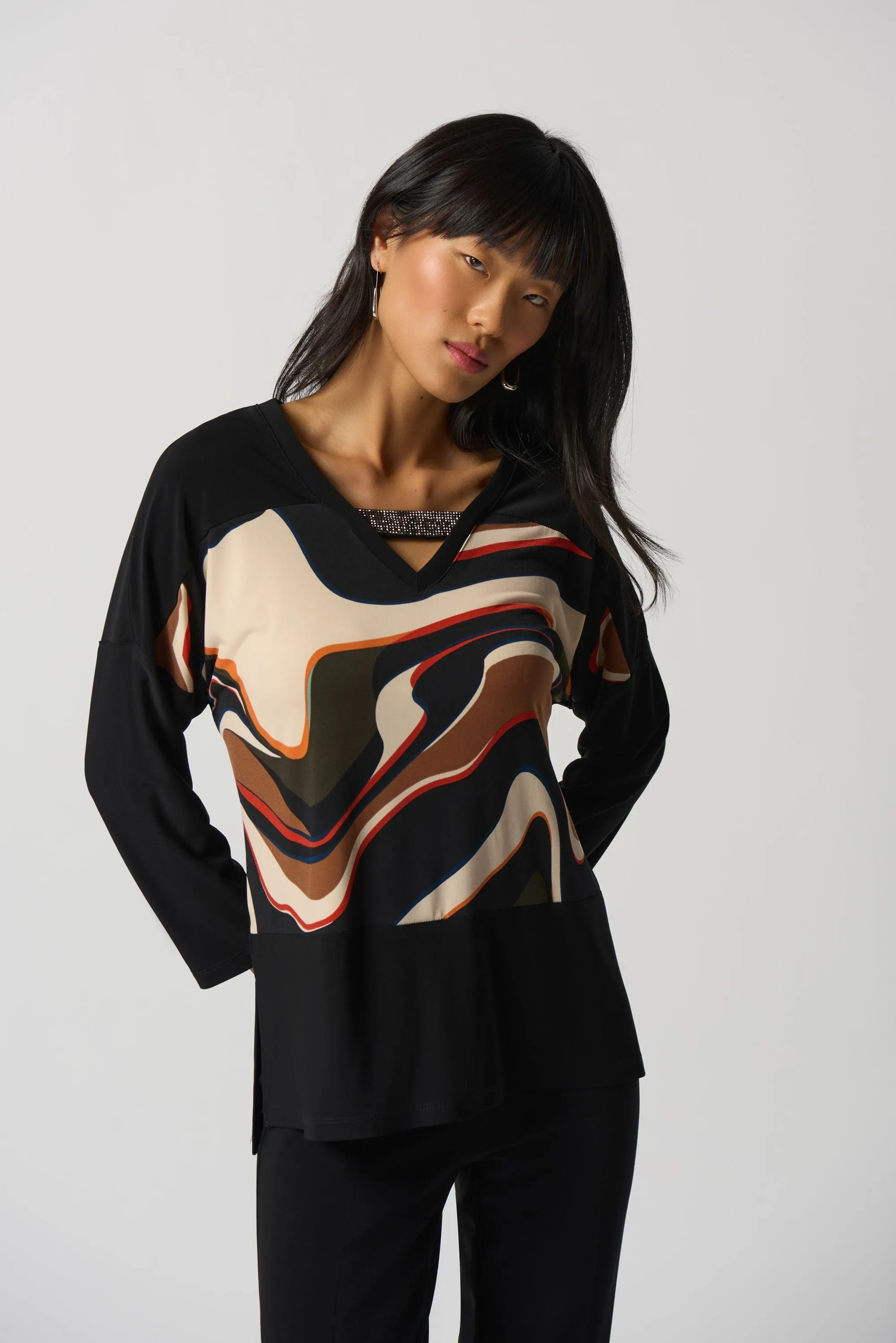 Joseph Ribkoff Rhinestone V-Neck Top - 233116