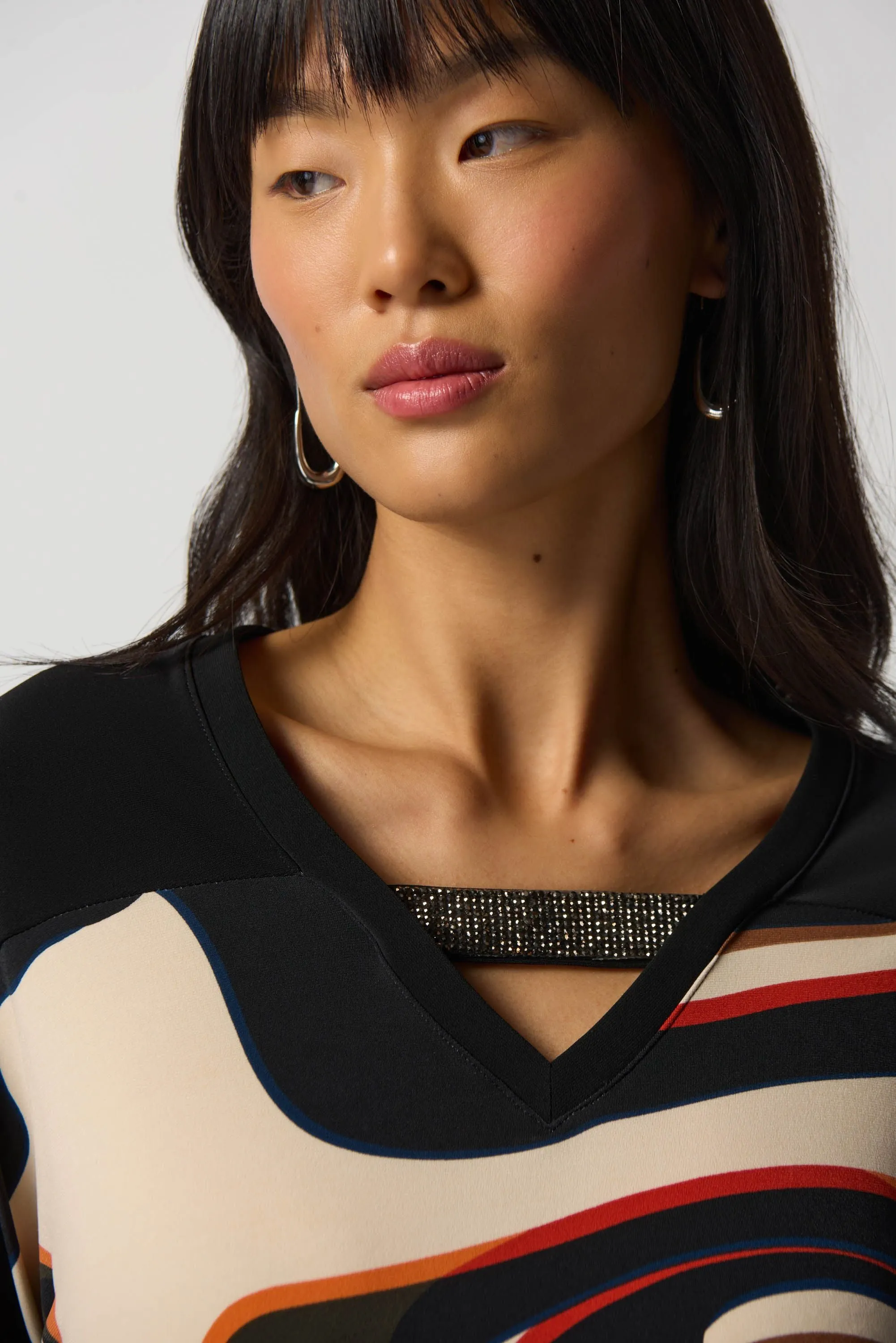 Joseph Ribkoff Rhinestone V-Neck Top - 233116