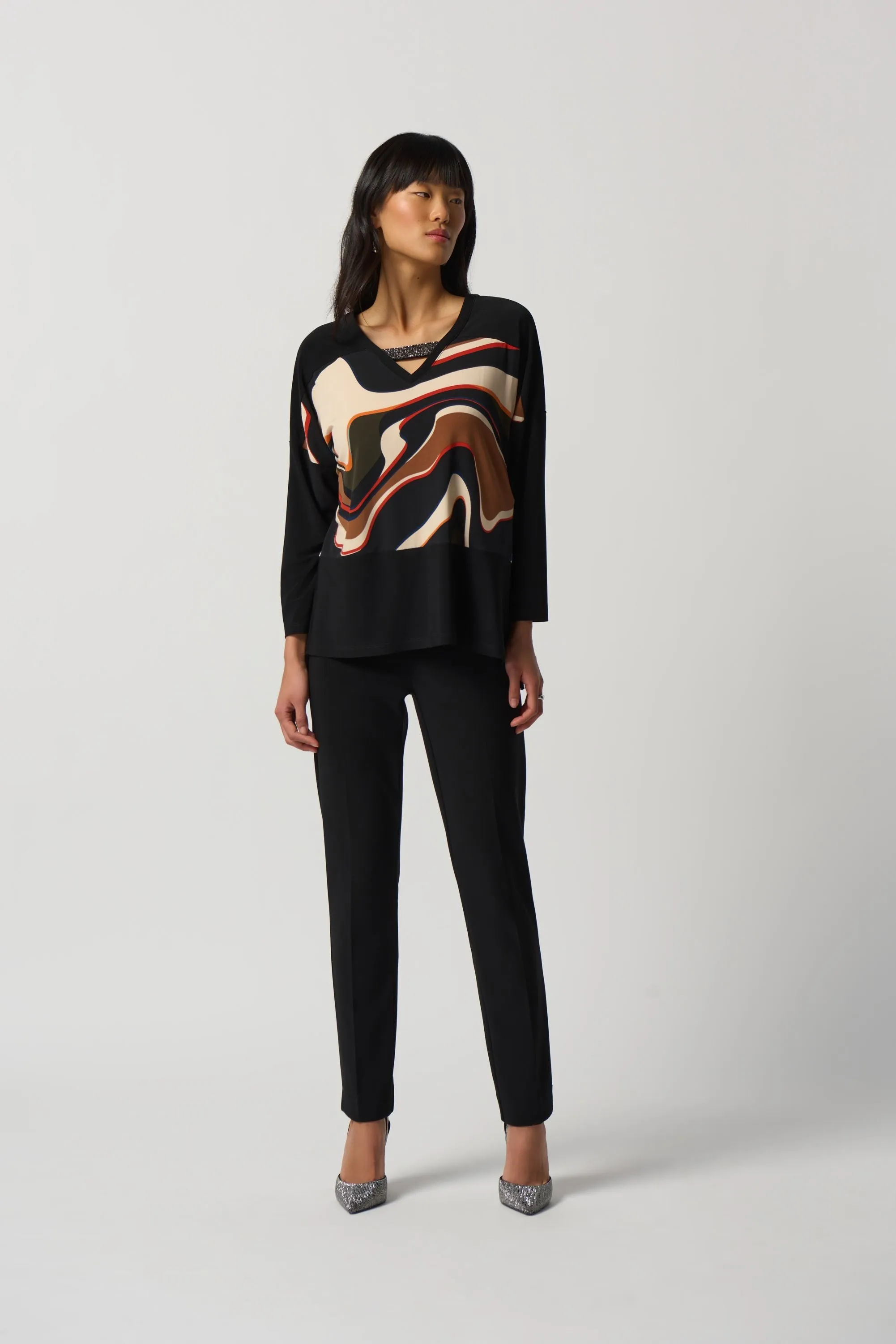 Joseph Ribkoff Rhinestone V-Neck Top - 233116