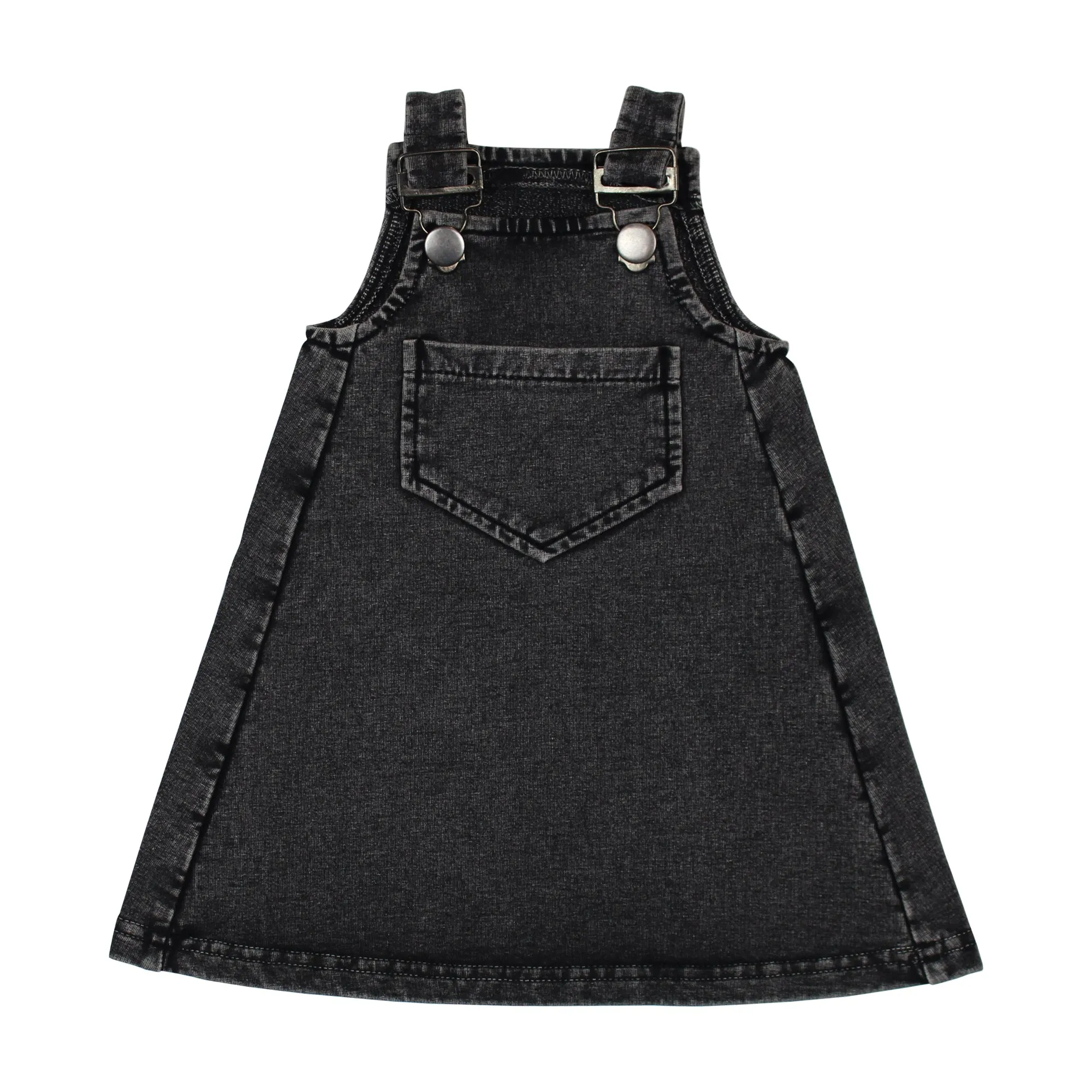 Kid's Faux Denim Buckle Dress in Black