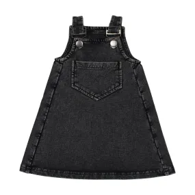 Kid's Faux Denim Buckle Dress in Black
