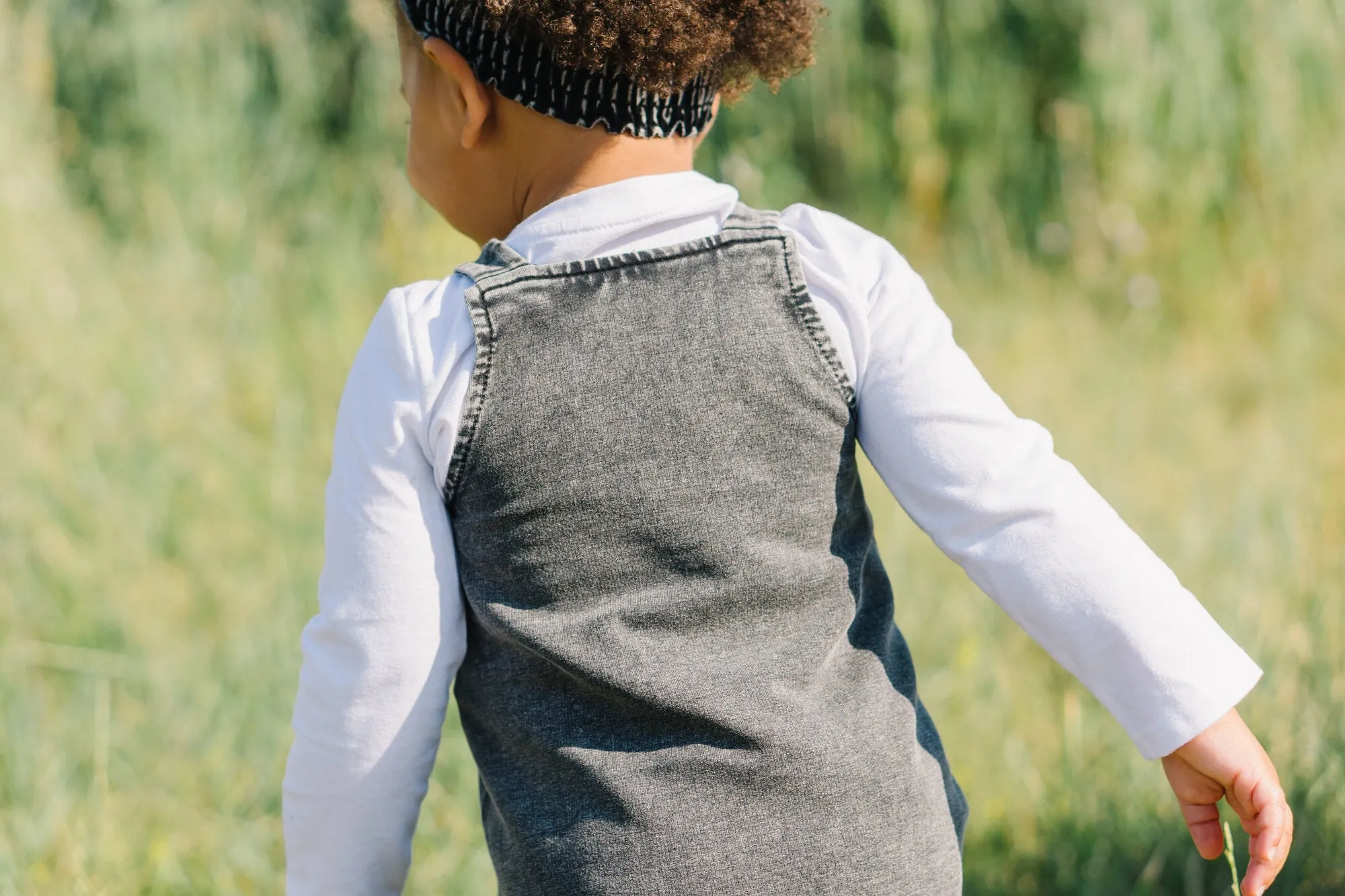 Kid's Faux Denim Buckle Dress in Black