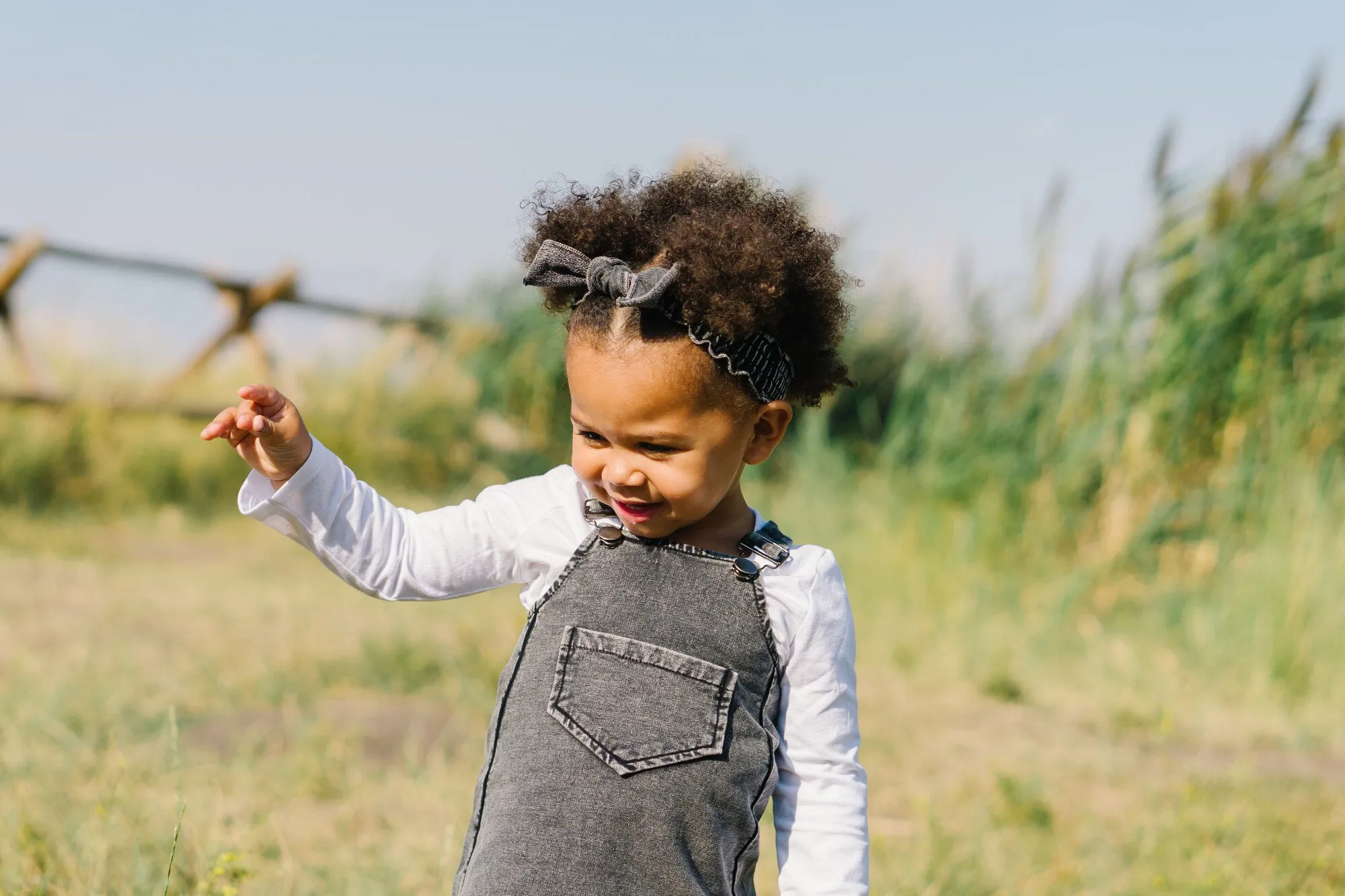 Kid's Faux Denim Buckle Dress in Black