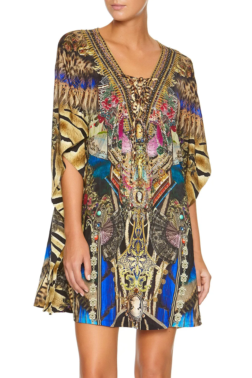 LACE UP KAFTAN WITH ROUND HEM STRONGER TOGETHER