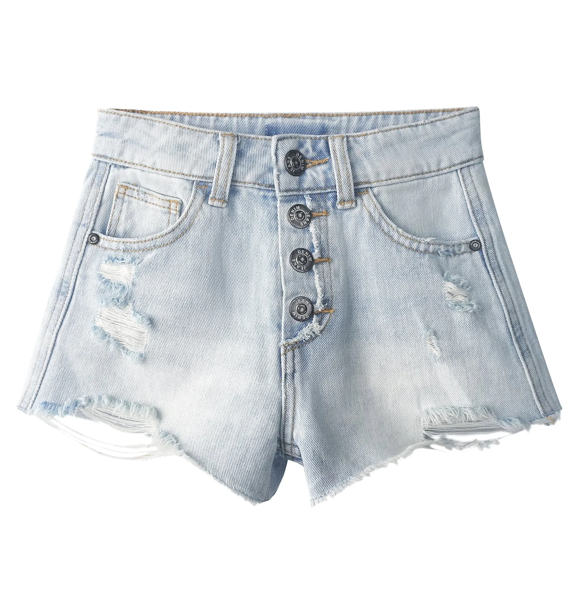 Little Big girls Denim Shorts,Elastic Band Inside Ripped High-cut Raw Hem Hot Jean Summer Pants
