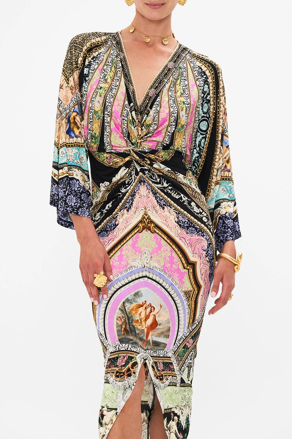 LONG SPLIT FRONT TWIST DRESS FLORENCE FIELD DAY