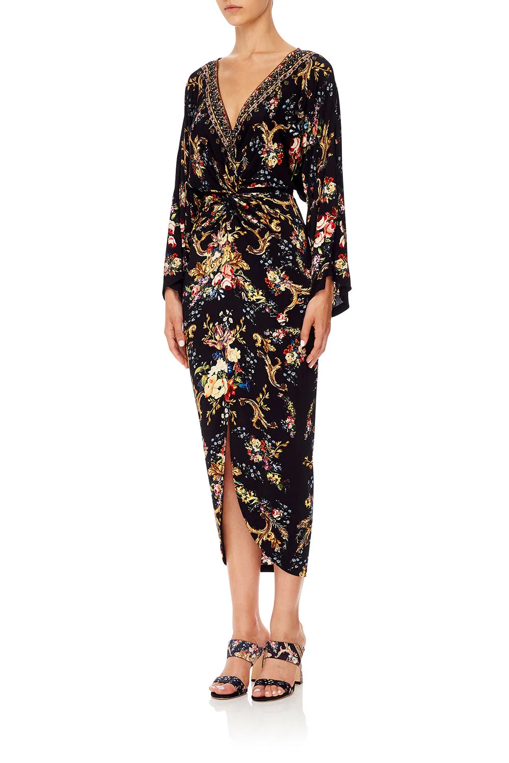 LONG SPLIT FRONT TWIST DRESS FRIEND IN FLORA