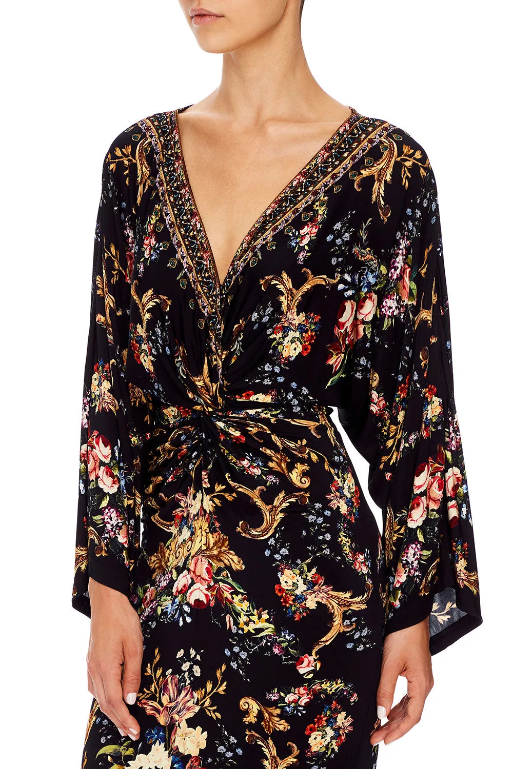 LONG SPLIT FRONT TWIST DRESS FRIEND IN FLORA