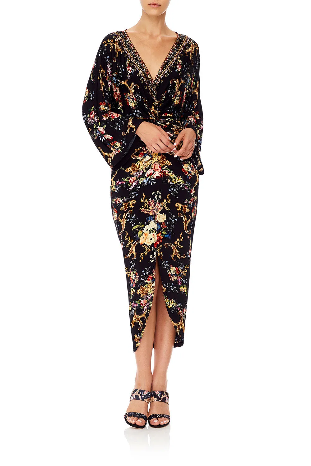 LONG SPLIT FRONT TWIST DRESS FRIEND IN FLORA