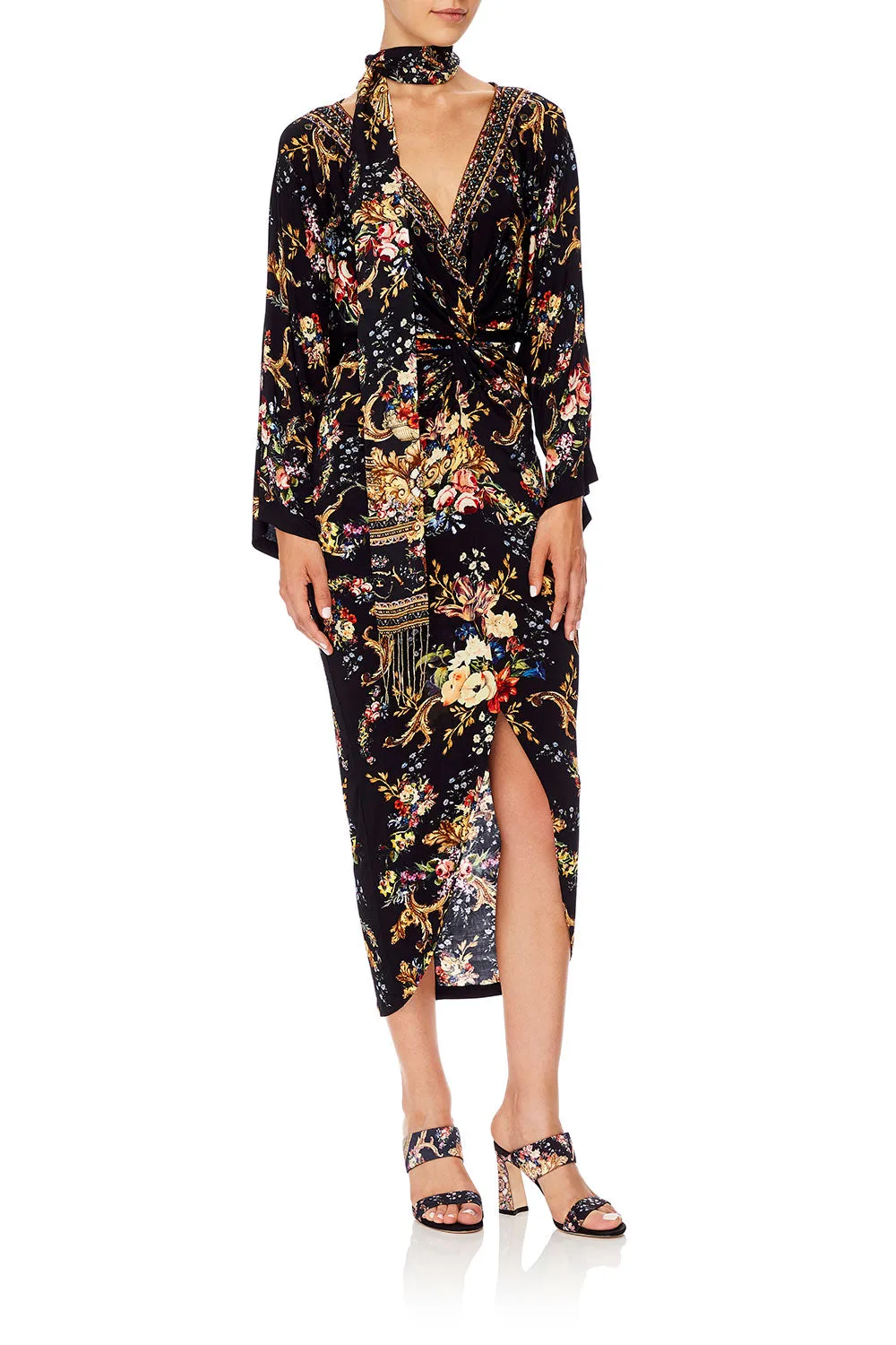 LONG SPLIT FRONT TWIST DRESS FRIEND IN FLORA