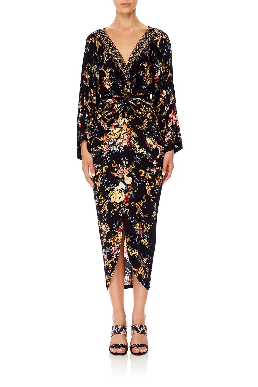 LONG SPLIT FRONT TWIST DRESS FRIEND IN FLORA