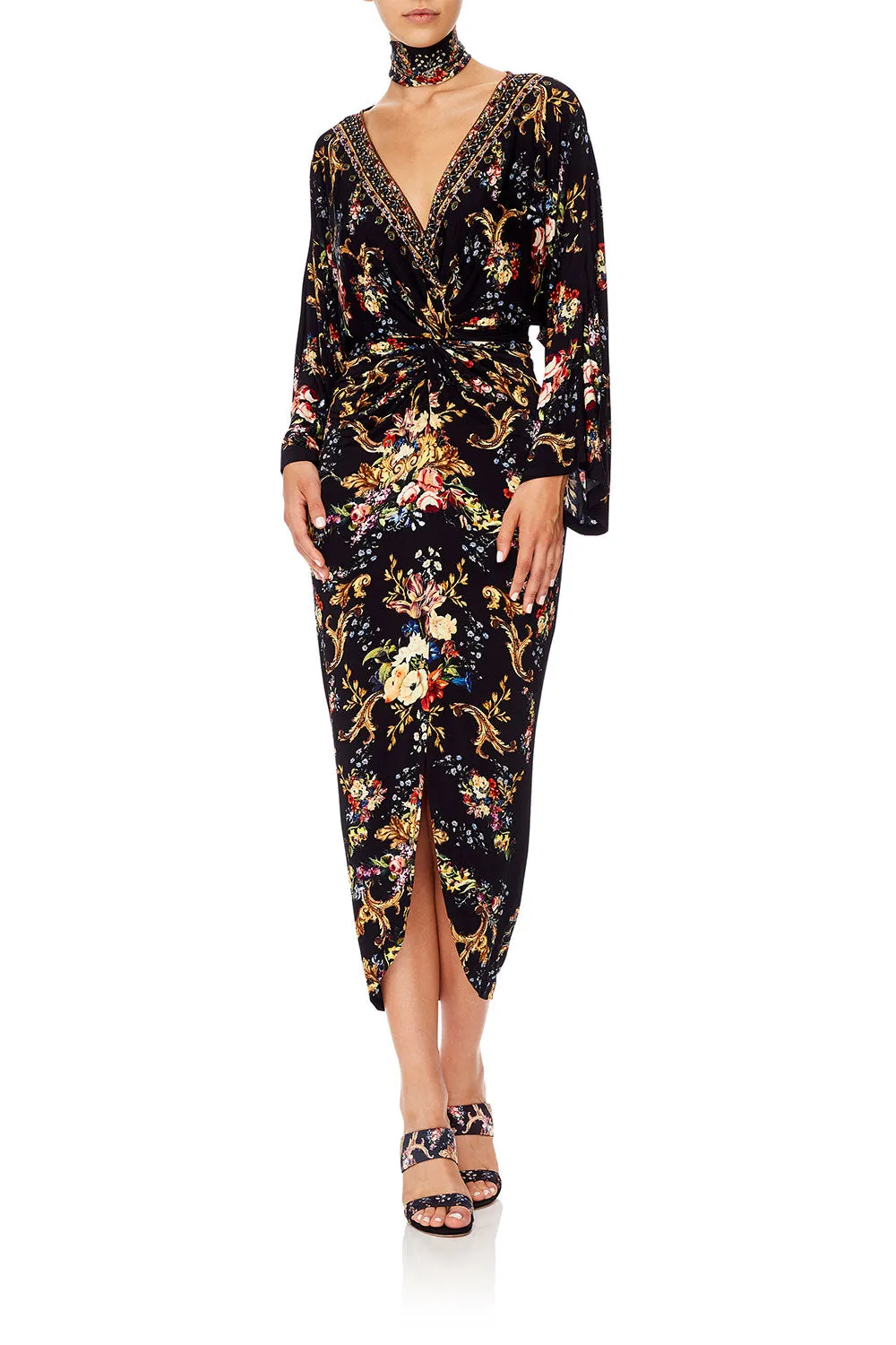 LONG SPLIT FRONT TWIST DRESS FRIEND IN FLORA