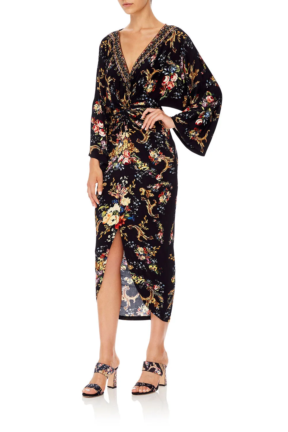 LONG SPLIT FRONT TWIST DRESS FRIEND IN FLORA