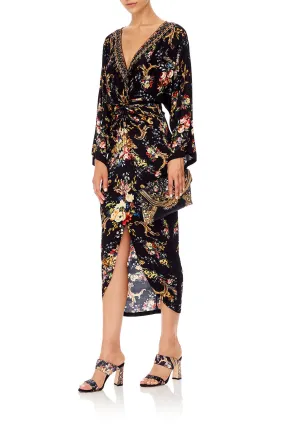 LONG SPLIT FRONT TWIST DRESS FRIEND IN FLORA