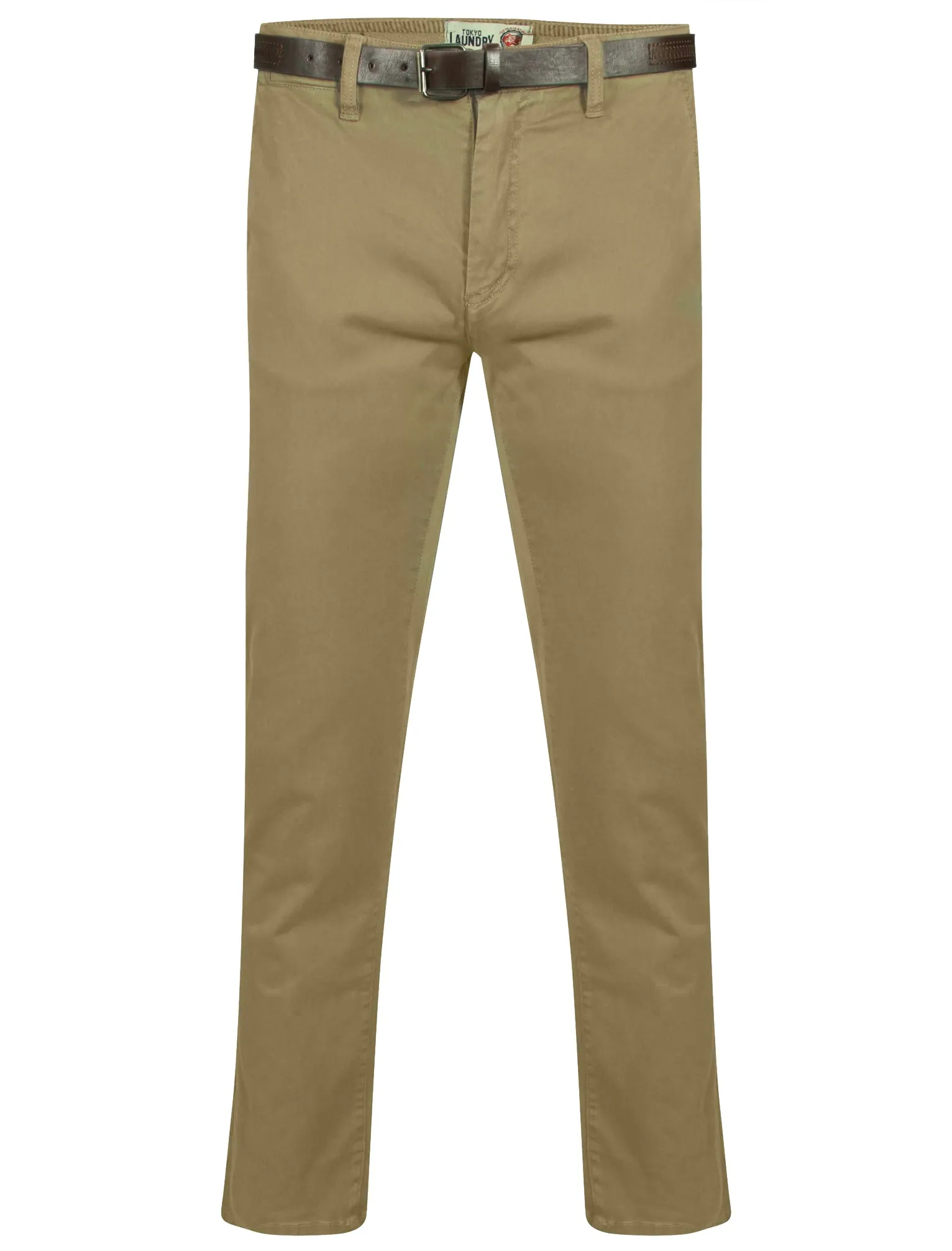 Mackay Cotton Chino Trousers With Belt in Stone - Tokyo Laundry