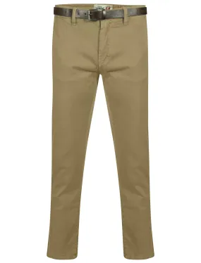 Mackay Cotton Chino Trousers With Belt in Stone - Tokyo Laundry