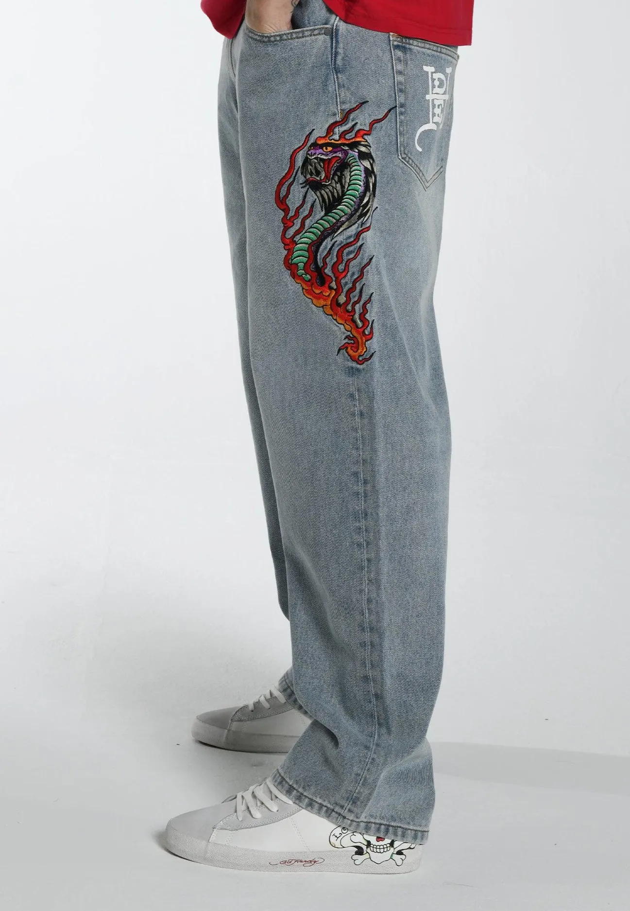 Mens Flamer-Snake Baggy Jeans - Bleach
