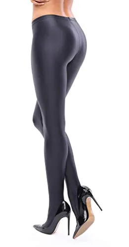 Misso Classic and Exclusive Glossy Opaque Tights Black Wet Look Shine (X-Large)