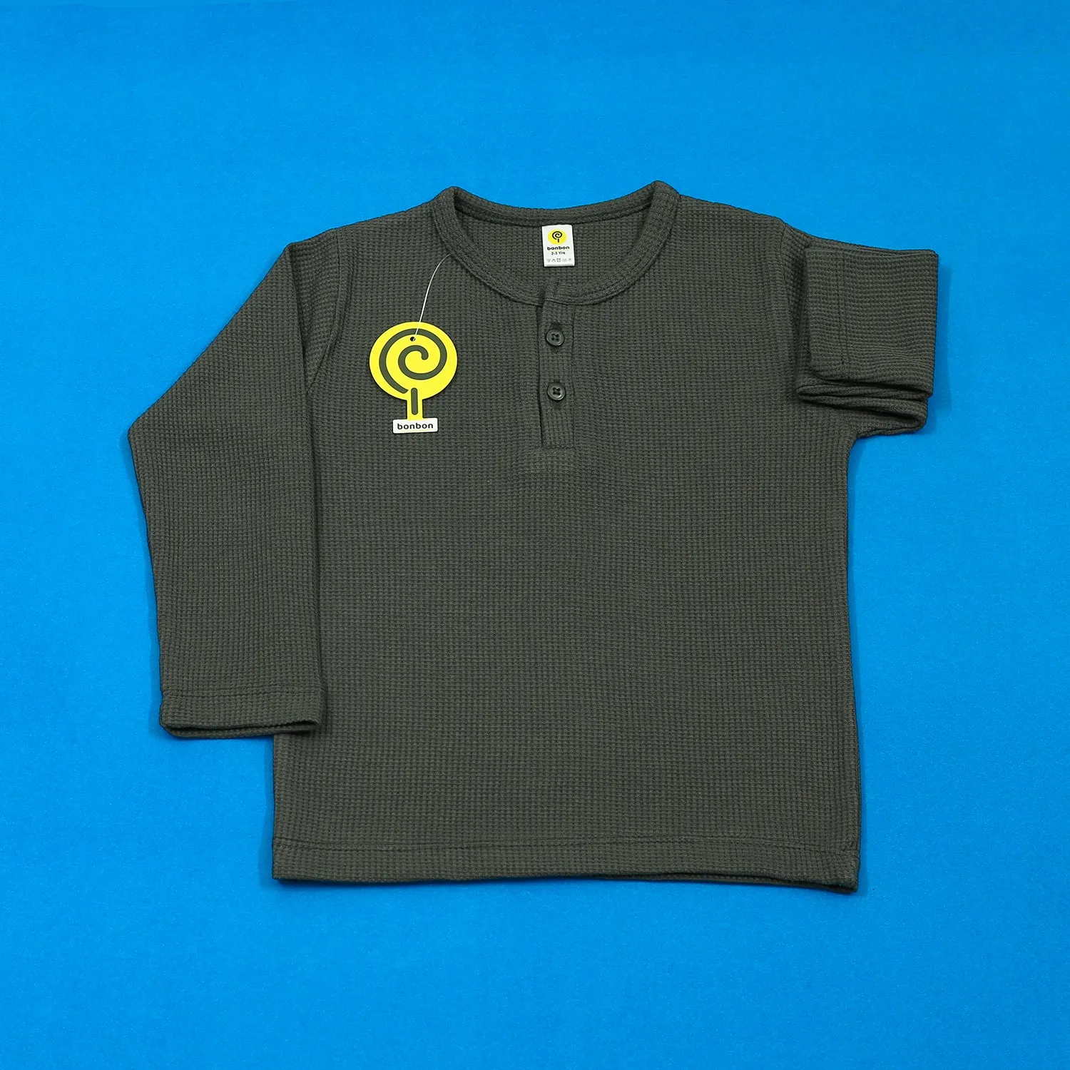 Mouse Grey Waffle-knit Henley