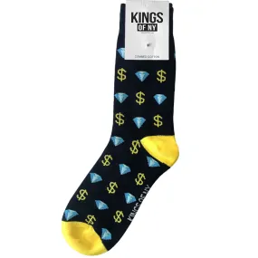 Navy Blue Diamonds And Money Signs Pattern Mens Crew Socks