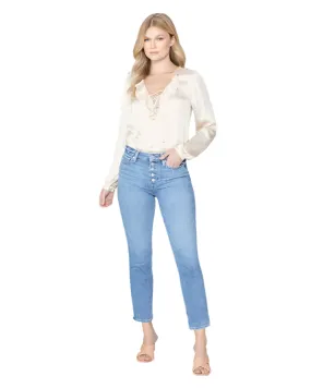 Paige Cindy Crop With Exposed Buttonfly - Say Anything Distressed