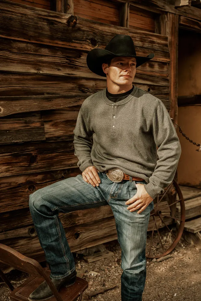 "Henley" Ashphalt w/Tan & Grey Aztec detailing Long Sleeve Thermal Shirt