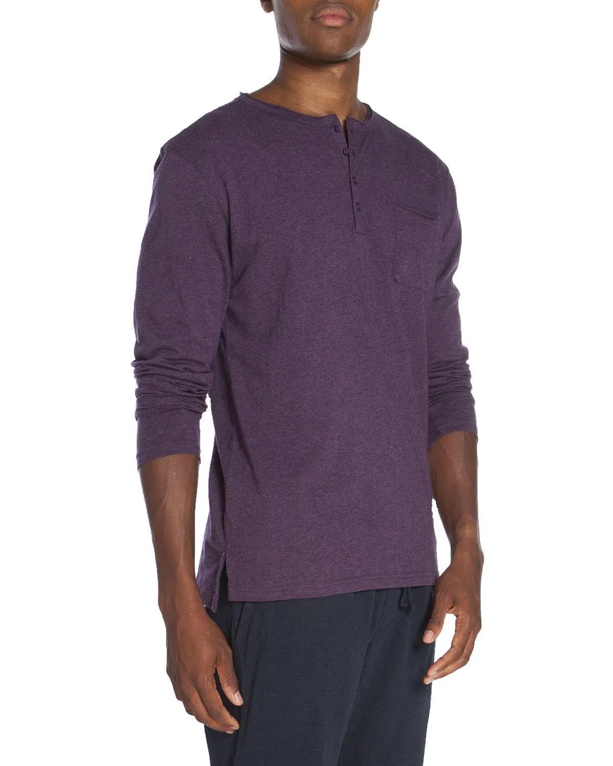 Raw Edge Long Sleeve Pocket Henley