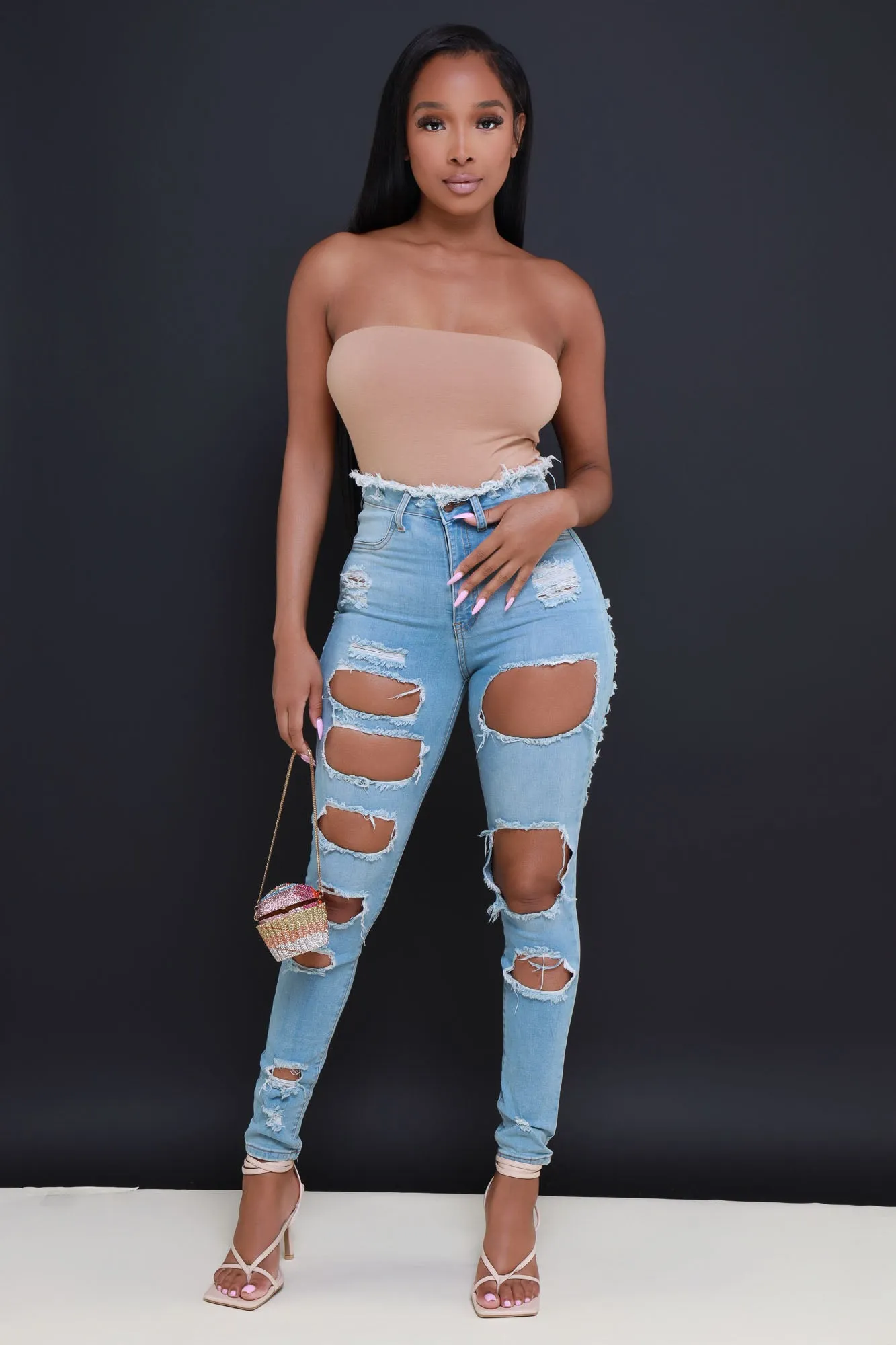 Refill High Rise Distressed Jeans - Light Wash