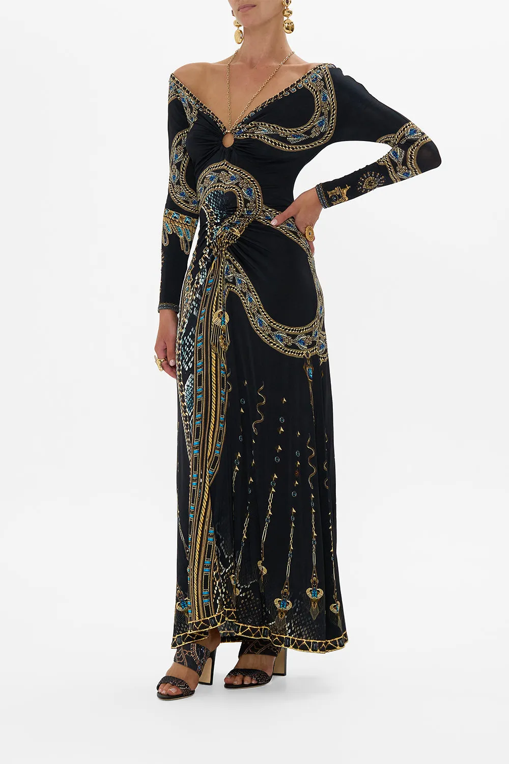 RUCHED JERSEY DRESS WITH HARDWARE AND CHAIN CALL ME CLEOPATRA