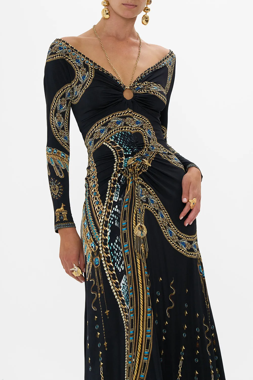 RUCHED JERSEY DRESS WITH HARDWARE AND CHAIN CALL ME CLEOPATRA