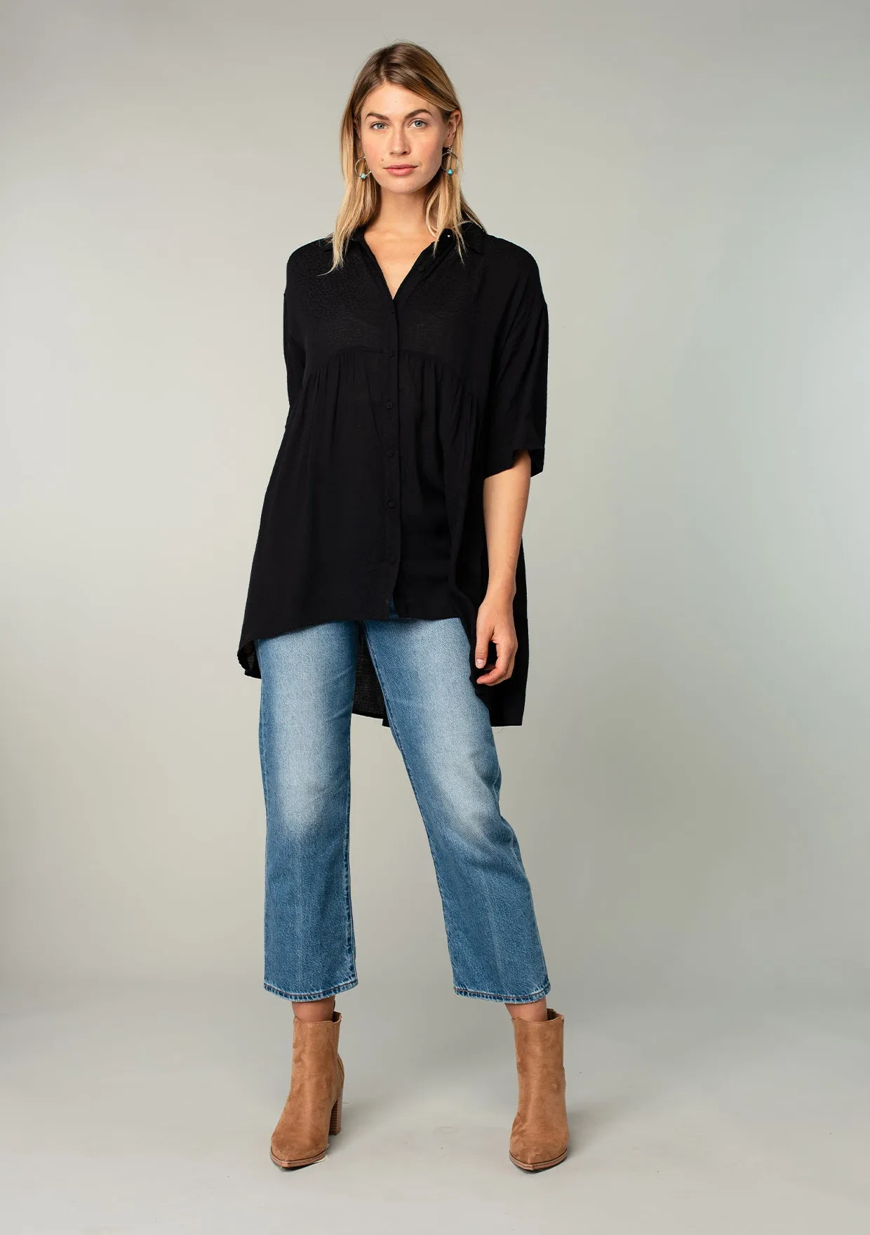 Sheer Bohemian Dot Textured Tunic Top