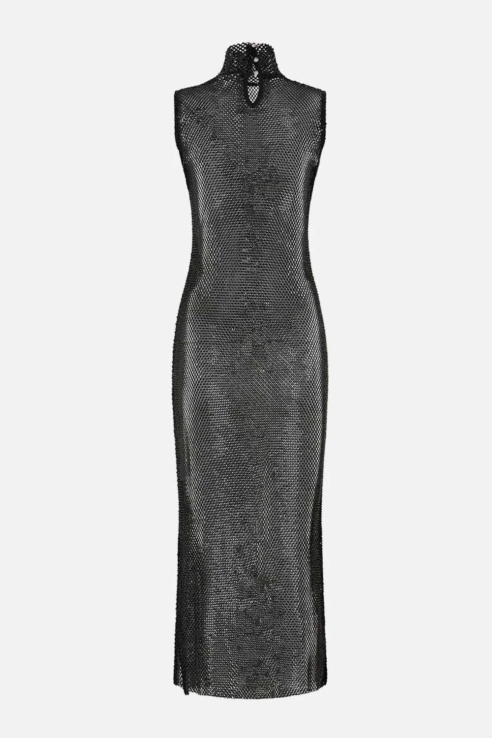 SLEEVELESS TURTLE NECK CRYSTAL MESH DRESS MARK OF MEDUSA