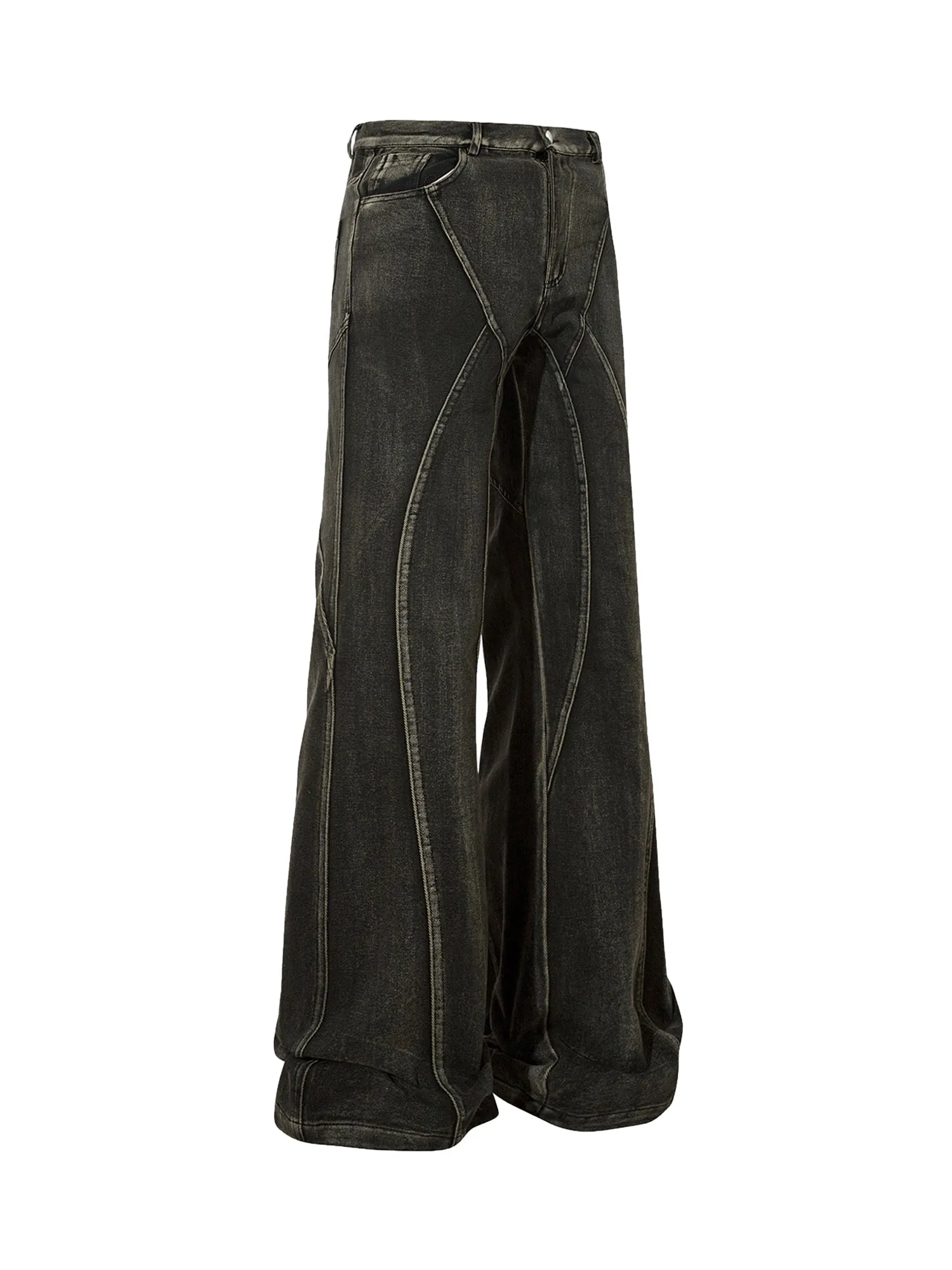 Sneakerhill Washed Split Design Hip-Hop Horn Jeans - 2138