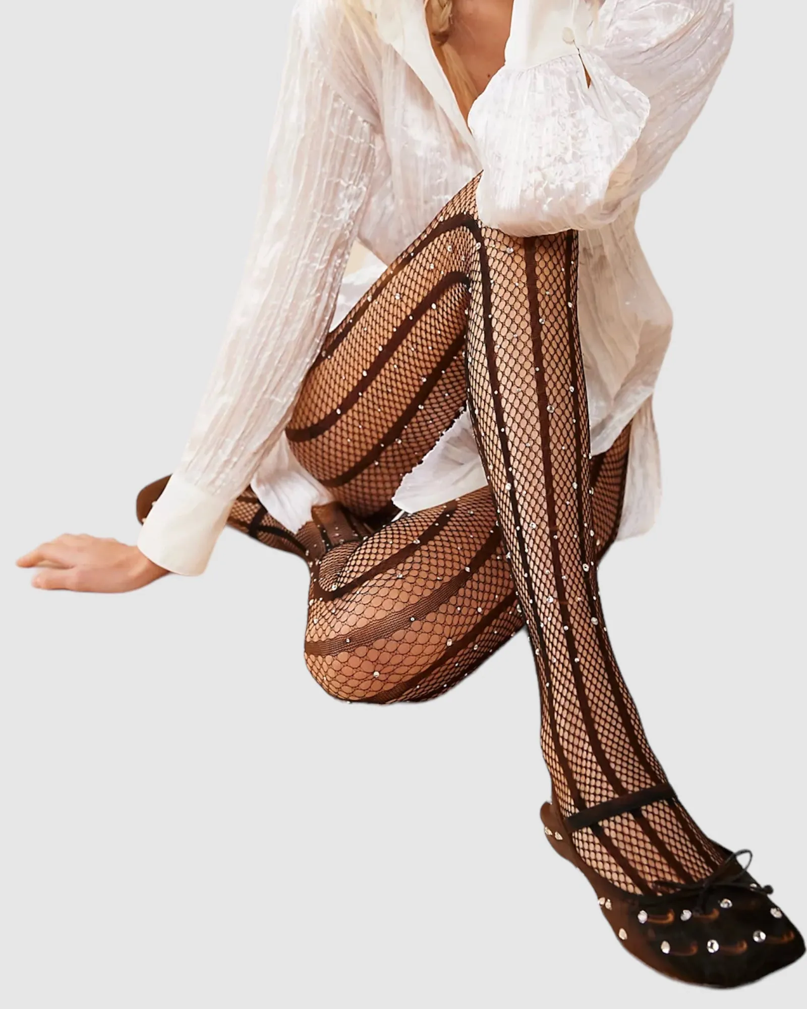 Strobed Glitter Fishnet Tights