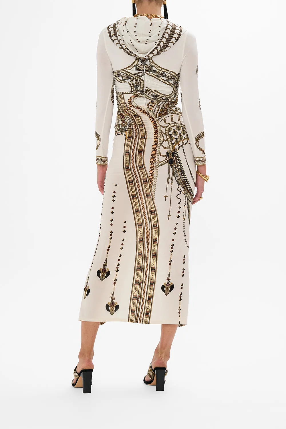 TWIST FRONT JERSEY HOODED DRESS GODDESS ENERGY