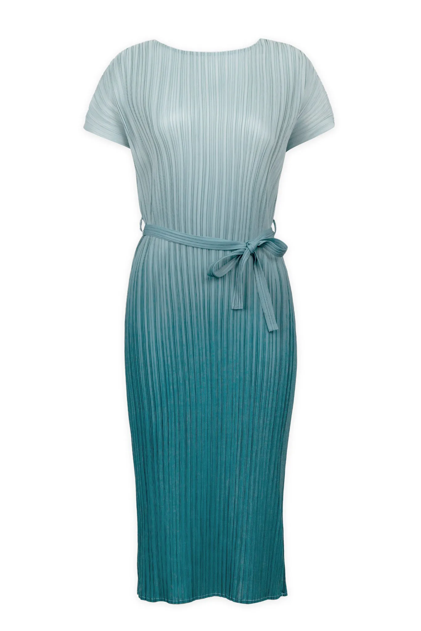 Valentina Ombre Plissé Satin Cap-Sleeve Dress