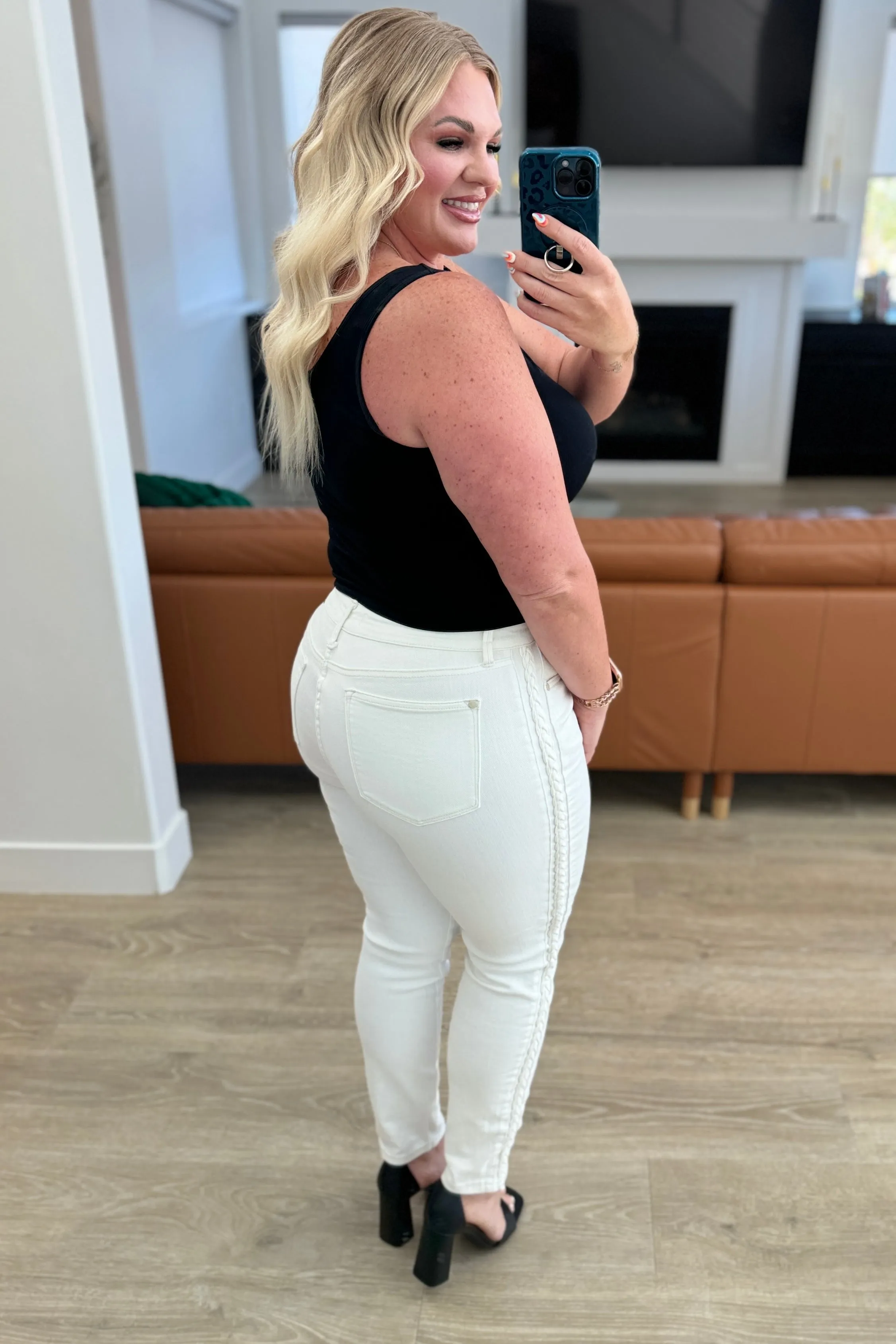 White Side Braid Jeans