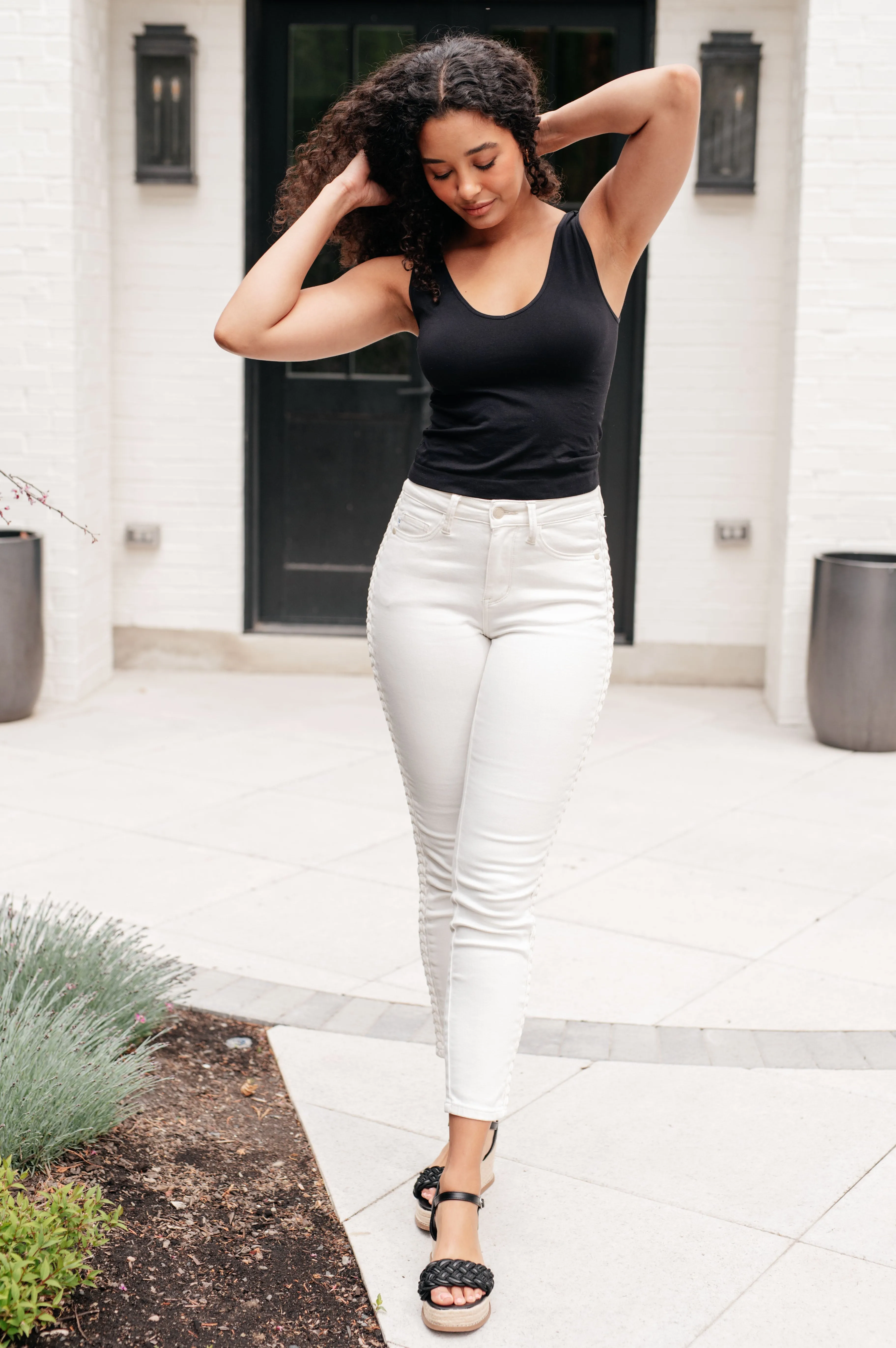 White Side Braid Jeans