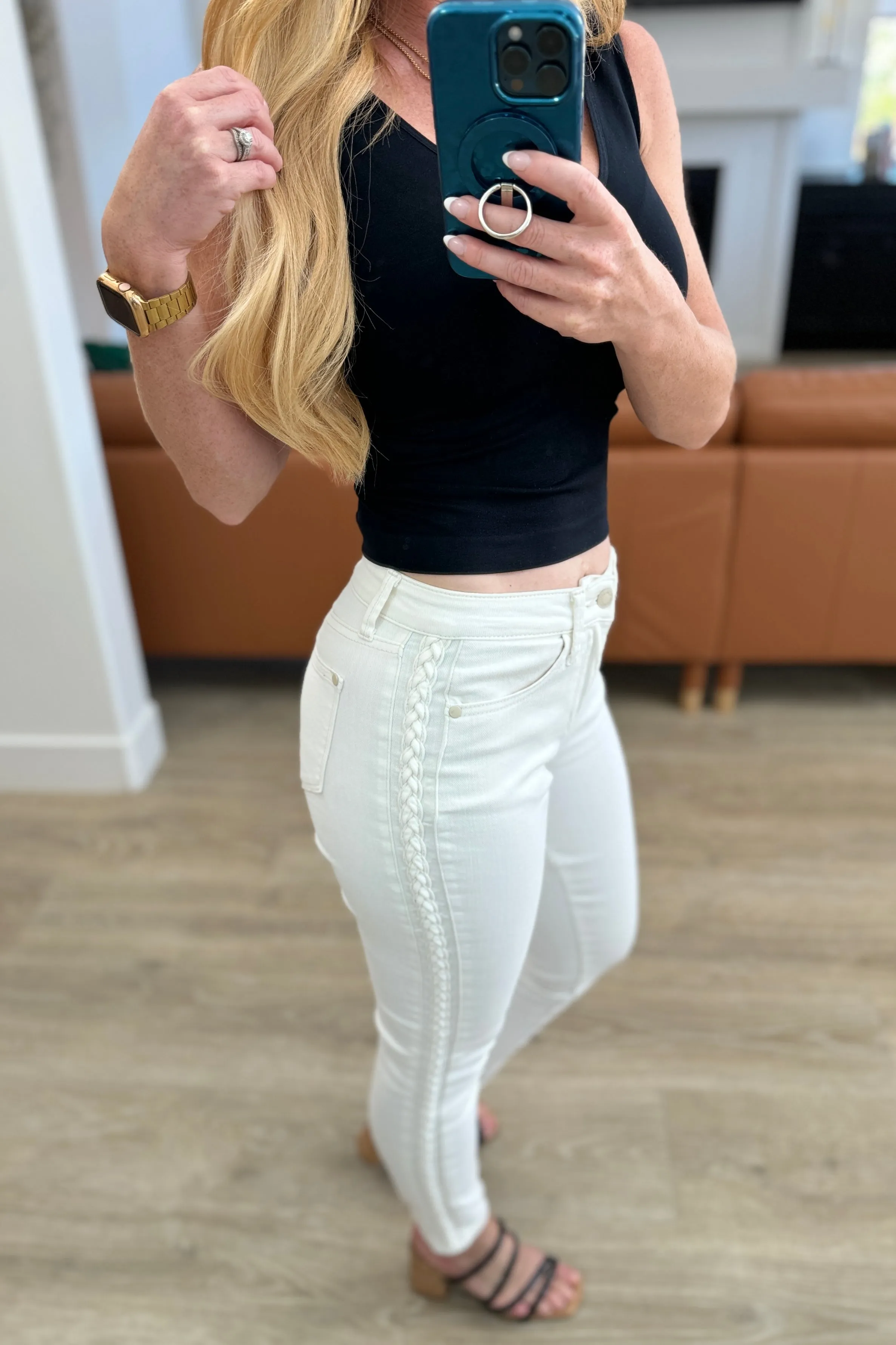 White Side Braid Jeans