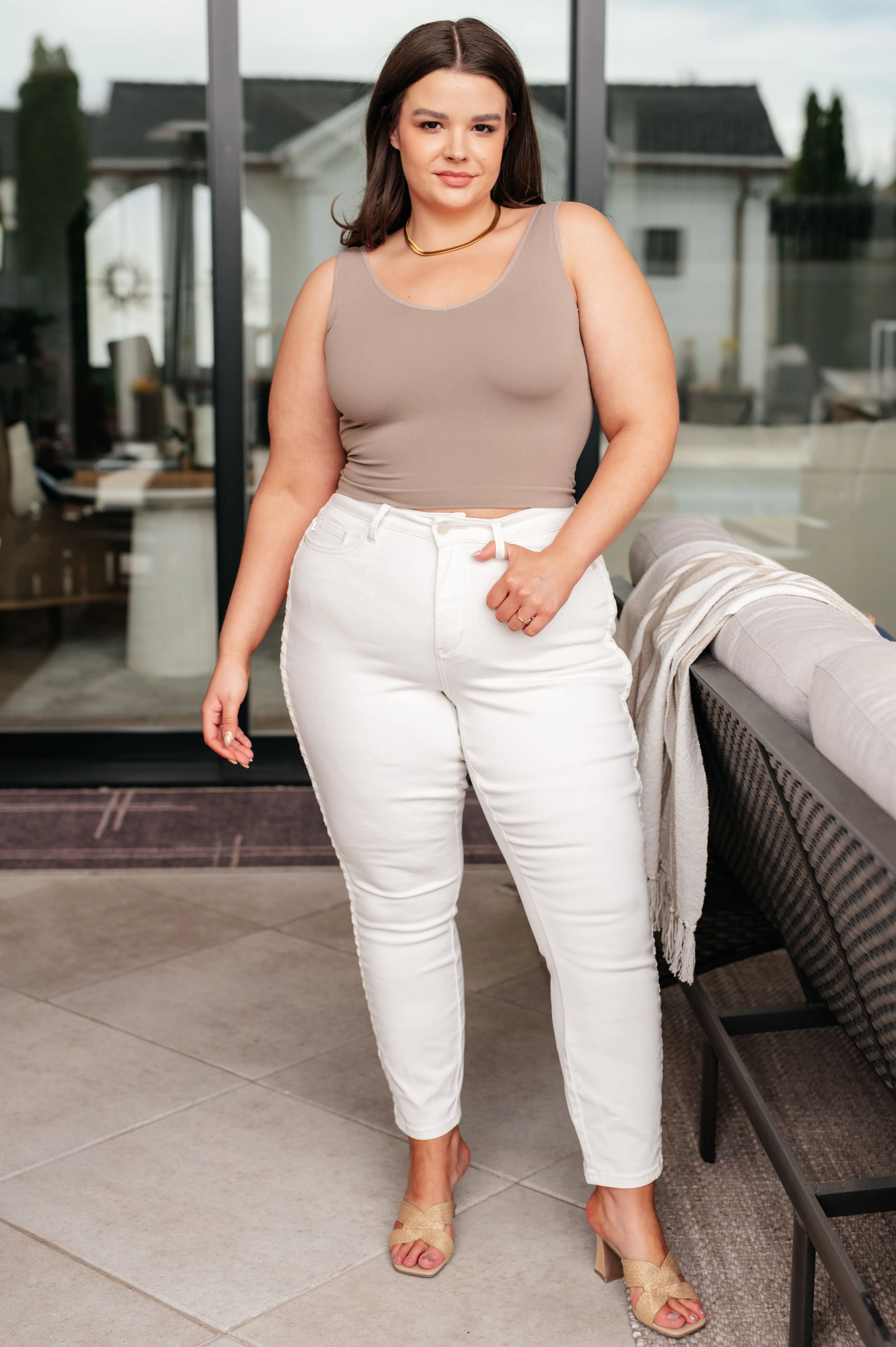 White Side Braid Jeans